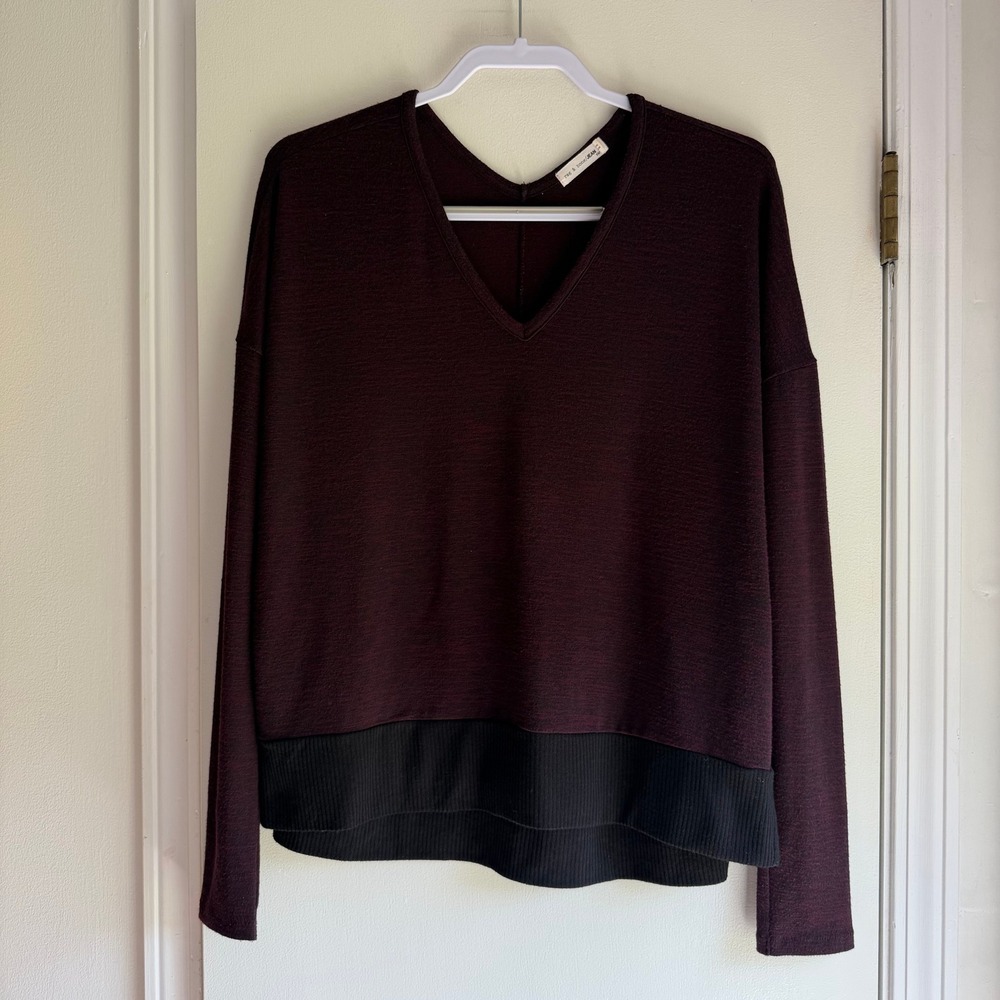 Rag & Bone Jean Burgundy Space Dye V-Neck Pullover Long Sleeve Top XS